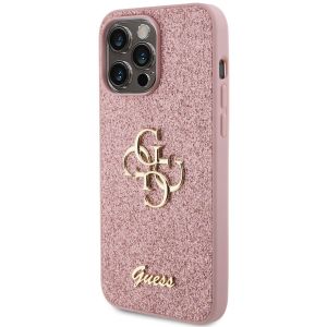 Guess 4G Metal Logo Back Cover mit Glitter für das iPhone 15 Pro Max - Rosa