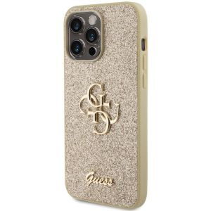 Guess 4G Metal Logo Back Cover mit Glitter für das iPhone 15 Pro Max - Gold