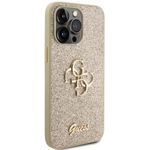 Guess 4G Metal Logo Back Cover mit Glitter für das iPhone 15 Pro Max - Gold