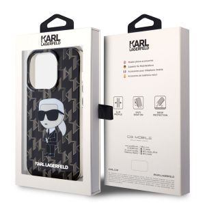 Karl Lagerfeld Hard Case Back Cover Monogram für das iPhone 15 Pro - Schwarz