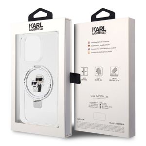Karl Lagerfeld Karl & Choupette Hard Case Back Cover Ringstand MagSafe für das iPhone 15 Pro - Transparent