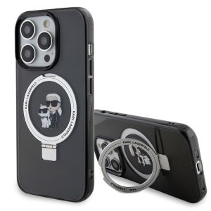 Karl Lagerfeld Karl & Choupette Hard Case Back Cover Ringstand MagSafe für das iPhone 15 Pro - Schwarz