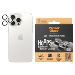 PanzerGlass Kameraprotektor Hoop Optic Rings für das iPhone 15 Pro / 15 Pro Max - White Titanium
