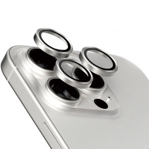 PanzerGlass Kameraprotektor Hoop Optic Rings für das iPhone 15 Pro / 15 Pro Max - White Titanium