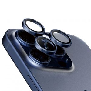 PanzerGlass Kameraprotektor Hoop Optic Rings für das iPhone 15 Pro / 15 Pro Max - Blue Titanium