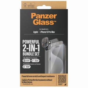 PanzerGlass 2-in-1 pack - Ultra-Wide Fit Anti-Bacterial Displayschutz incl. applicator + Camera Protector für das iPhone 15 Pro Max