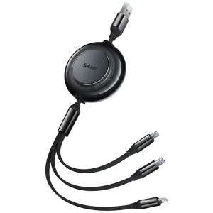 Baseus Bright Mirror 2 Series 3-in-1-ausziehbares Kabel – USB-A zu USB-C / Lightning / Micro-USB – Schwarz
