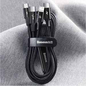 Baseus Rapid Series 3-in-1-Schnellladekabel – USB-C zu USB-C / Lightning / Micro-USB – 20 Watt – 1,5 Meter – Schwarz
