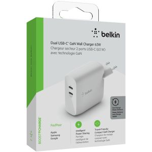Belkin Boost↑Charge™ Dual USB-C GaN Wall Charger - Ladegerät - 2 USB-C-Anschlüsse - 63 W - Weiß