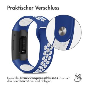iMoshion Silikonband Sport für das Fitbit Charge 3  /  4 - Blau / Weiß