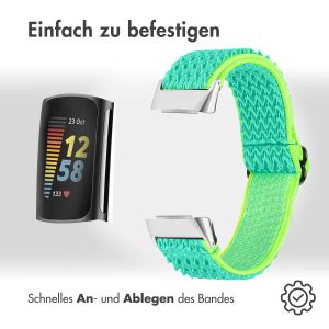 iMoshion Elastische Nylonarmband für das Fitbit Charge 5 / Charge 6 - Grün / Gelb