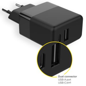 Accezz Wandladegerät - Ladegerät - USB-C- und USB-Anschluss - Power Delivery - 20 Watt - Black