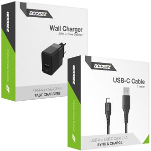 Accezz Wand-Ladegerät mit USB-C- auf USB-Kabel - Ladegerät - 20 Watt - 1 m - Schwarz