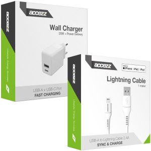 Accezz Wand-Ladegerät mit MFI-zertifiziertem Lightning- auf USB-A-Kabel - 20 Watt - 1 m - Weiß