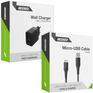Accezz Wand-Ladegerät 20W + Micro-USB- auf USB-Kabel - 1m - schwarz
