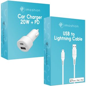 iMoshion Kfz-Ladegerät mit MFI-zertifiziertem Lightning- auf USB-Kabel - Autolader - Geflochtenes Gewebe - 20 Watt - 1,5 m - Weiß
