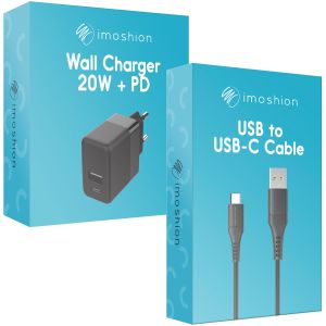 iMoshion Wand-Ladegerät mit USB-C- auf USB-Kabel - Ladegerät - Geflochtenes Gewebe - 20 Watt - 1,5 m - Schwarz
