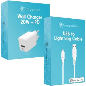 iMoshion Wand-Ladegerät mit MFI-zertifiziertem Lightning- auf USB-Kabel - Ladegerät - Geflochtenes Gewebe - 20 Watt - 1,5 m - Weiß