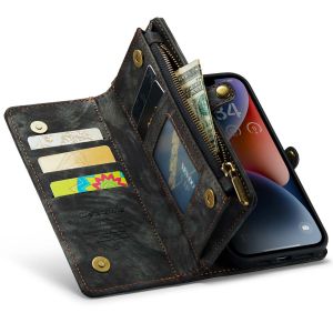 CaseMe Luxuriöse 2-in-1-Portemonnaie-Klapphülle Leder für das iPhone 14 - Schwarz