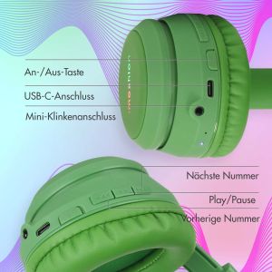 iMoshion Kids LED Light Cat Ear Bluetooth-Kopfhörer - Kinderkopfhörer - Kabelloser Kopfhörer + AUX-Kabel - Grün