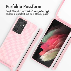 iMoshion Silikonhülle design mit Band für das Samsung Galaxy S21 Ultra - Retro Pink