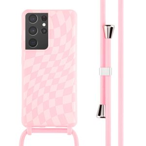iMoshion Silikonhülle design mit Band für das Samsung Galaxy S21 Ultra - Retro Pink