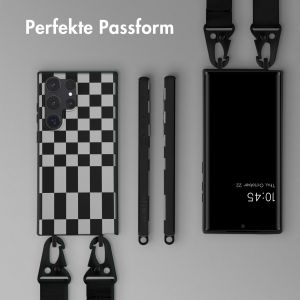 Selencia Silikonhülle design mit abnehmbarem Band für das Samsung Galaxy S23 Ultra - Irregular Check Black