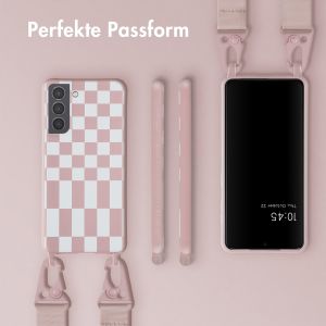 Selencia Silikonhülle design mit abnehmbarem Band für das Samsung Galaxy S21 - Irregular Check Sand Pink