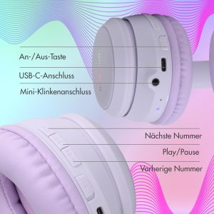 iMoshion Kids LED Light Bluetooth-Kopfhörer - Kinderkopfhörer - Kabelloser Kopfhörer + AUX-Kabel - Violett