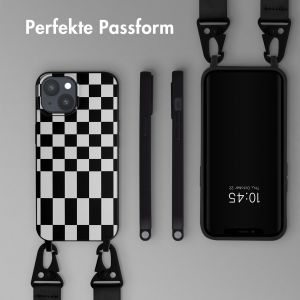 Selencia Silikonhülle design mit abnehmbarem Band für das iPhone 15 Plus - Irregular Check Black