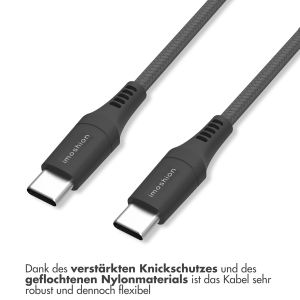 iMoshion ﻿Mini-Autoladegerät - 2 Anschlüsse – USB-A–Schnellaufladung – USB-C-Stromversorgung - 60 Watt – Schwarz + Geflochtenes USB-C zu USB-C Kabel - 0,5 Meter - Schwarz