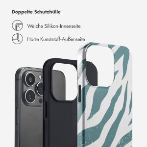 Selencia Vivid Back Cover für das iPhone 13 Pro - Colorful Zebra Pine Blue