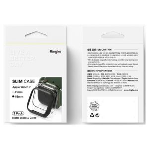 Ringke 2x Slim Hülle für die Apple Watch Series 7 / 8 / 9 - 45 mm - Clear & Matte Black
