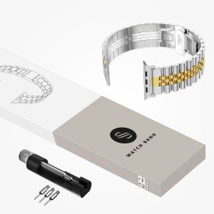 Selencia Jubilee-Edelstahlarmband für die Apple Watch Series 1-9 / SE / Ultra (2) - 42/44/45/49 mm - Silber / Gold