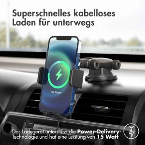 Accezz ﻿Handyhalterung Auto für das iPhone 8 Plus – Kabelloses Ladegerät – Armaturenbrett und Windschutzscheibe – Schwarz