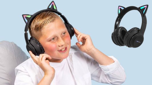 iMoshion Kids LED Light Cat Ear Bluetooth-Kopfhörer - Kinderkopfhörer - Kabelloser Kopfhörer + AUX-Kabel - Lila