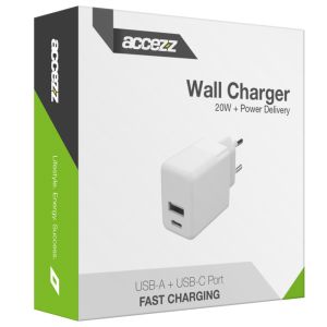 Accezz Wandladegerät für das iPhone X - Ladegerät - USB-C- und USB-Anschluss - Power Delivery - 20 Watt - Weiß