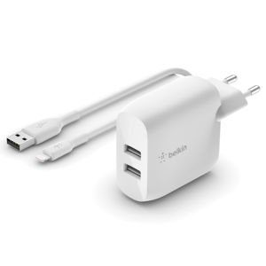 Belkin Boost↑Charge™ ﻿Dual USB Wand-Ladegerät für das iPhone 13 + Lightning Kabel - 24W - Weiß