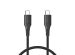 iMoshion ﻿Mini-Autoladegerät - 2 Anschlüsse – USB-A–Schnellaufladung – USB-C-Stromversorgung - 60 Watt – Schwarz + Geflochtenes USB-C zu USB-C Kabel - 0,5 Meter - Schwarz