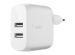 Belkin Boost↑Charge™ ﻿Dual USB Wand-Ladegerät für das iPhone 13 Pro Max + Lightning Kabel - 24W - Weiß