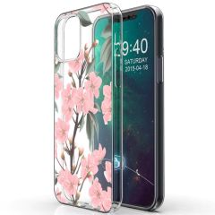 iMoshion Design Hülle iPhone 12 (Pro) - Blume - Rosa / Grün