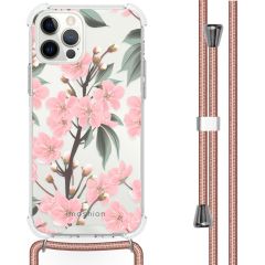 iMoshion Design Hülle mit Band iPhone 12 (Pro) - Blume - Rosa
