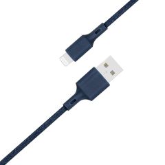 Just Green Lightning-auf-USB-Kabel - Recycelbar - Geflochtene Baumwolle - MFi-Zertifizierung - 2.4A - 1.2 Meter - Blau
