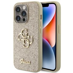 Guess 4G Metal Logo Back Cover mit Glitter für das iPhone 15 Pro - Gold