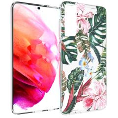 iMoshion Design Hülle Samsung Galaxy S21 FE - Blume - Grün / Rosa