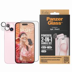 PanzerGlass 2-in-1 pack - Ultra-Wide Fit Anti-Bacterial Displayschutz incl. applicator + Camera Protector für das iPhone 15