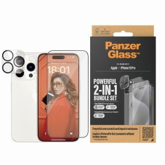 PanzerGlass 2-in-1 pack - Ultra-Wide Fit Anti-Bacterial Displayschutz incl. applicator + Camera Protector für das iPhone 15 Pro