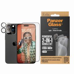 PanzerGlass 2-in-1 pack - Ultra-Wide Fit Anti-Bacterial Displayschutz incl. applicator + Camera Protector für das iPhone 15 Pro Max