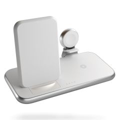 Zens Kabellose Ladestation 4-in-1 - Aluminium Serie - Kabelloser Ladeständer + Apple Watch - Weiß