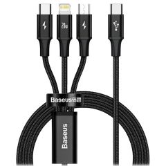 Baseus Rapid Series 3-in-1-Schnellladekabel – USB-C zu USB-C / Lightning / Micro-USB – 20 Watt – 1,5 Meter – Schwarz